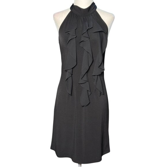 BCX Womens Size S Black Ruffle Front Halter Neck Elegant Chic Party Dress - Picture 2 of 10